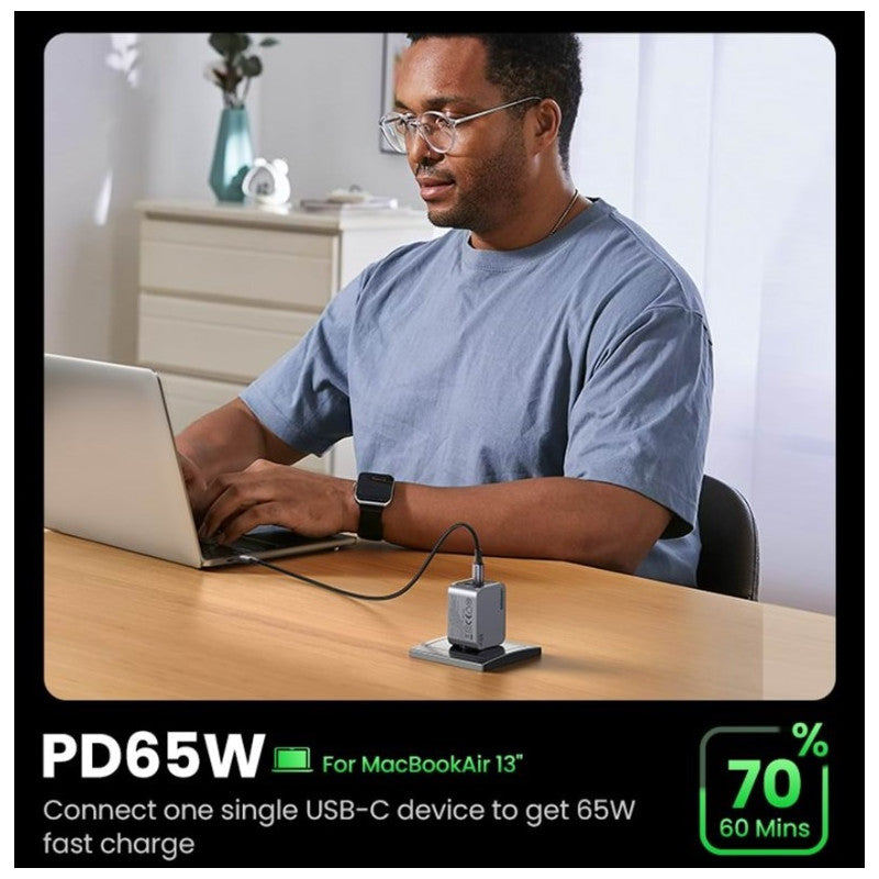 УНИВЕРСАЛНО ЗАРЯДНО УСТРОЙСТВО X755 220V 2xUSB-C 1xUSB A GaN 65W UGREEN