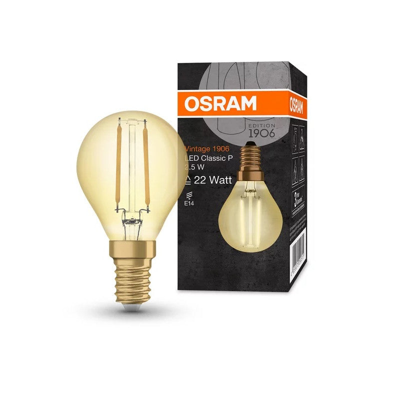 LED ЛАМПА VINTAGE 1906 LED CL P FIL GOLD 22/2,5W/825 E14 LEDVANCE