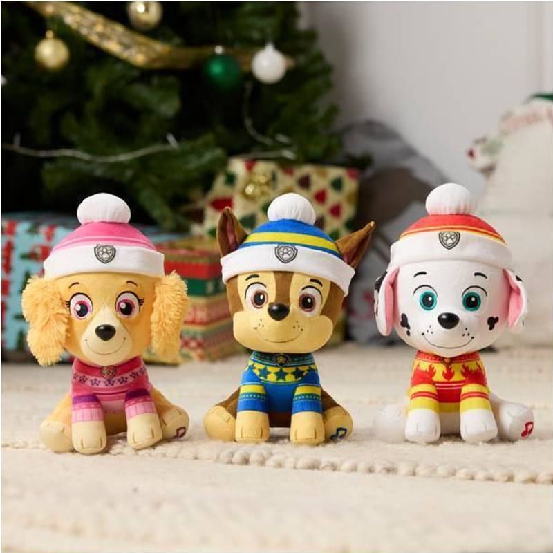 Музикално празнично плюшено кученце Пес Патрул PAW Patrol – Пееща мека играчка с коледни песнички и празнично облекло (20 см)