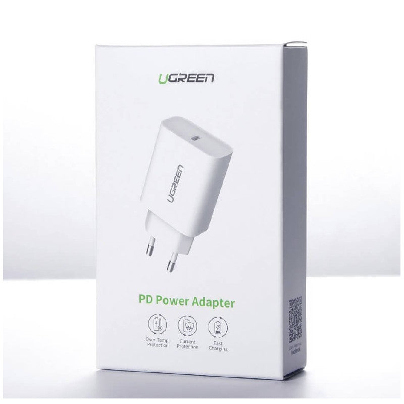 ЗАРЯДНО 220V 1xUSB-C, 20W, PD UGREEN - БЯЛ