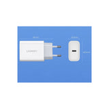ЗАРЯДНО 220V 1xUSB-C, 20W, PD UGREEN - БЯЛ