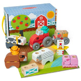 Детски дървен конструктор Melissa &amp; Doug Blockables Ферма – Преносим комплект за сглобяване с конектори, фигурки и аксесоари (54+ части)