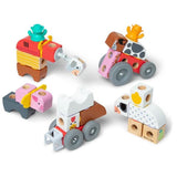 Детски дървен конструктор Melissa &amp; Doug Blockables Ферма – Преносим комплект за сглобяване с конектори, фигурки и аксесоари (54+ части)
