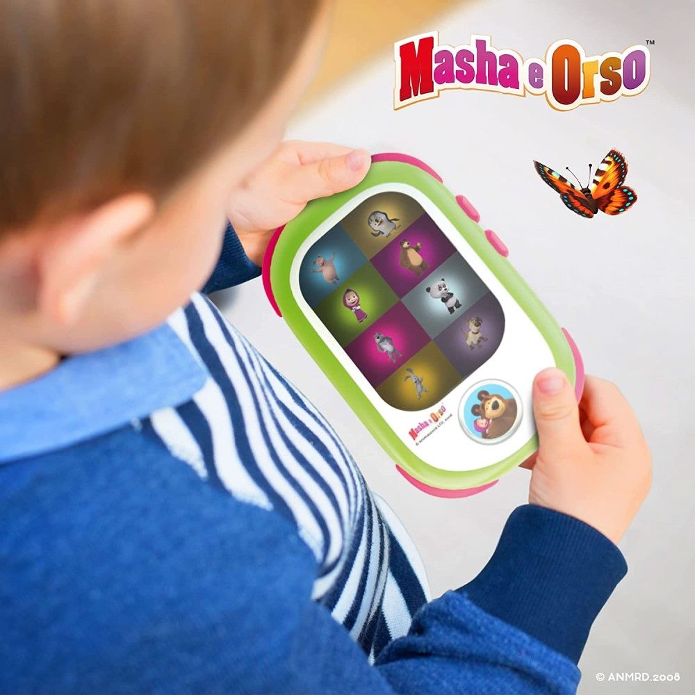 Детски интерактивен смартфон Lisciani Masha and the Bear Baby Smartphone – Говорещ и светещ бебешки телефон с магическо огледало и музика (12+ месеца)