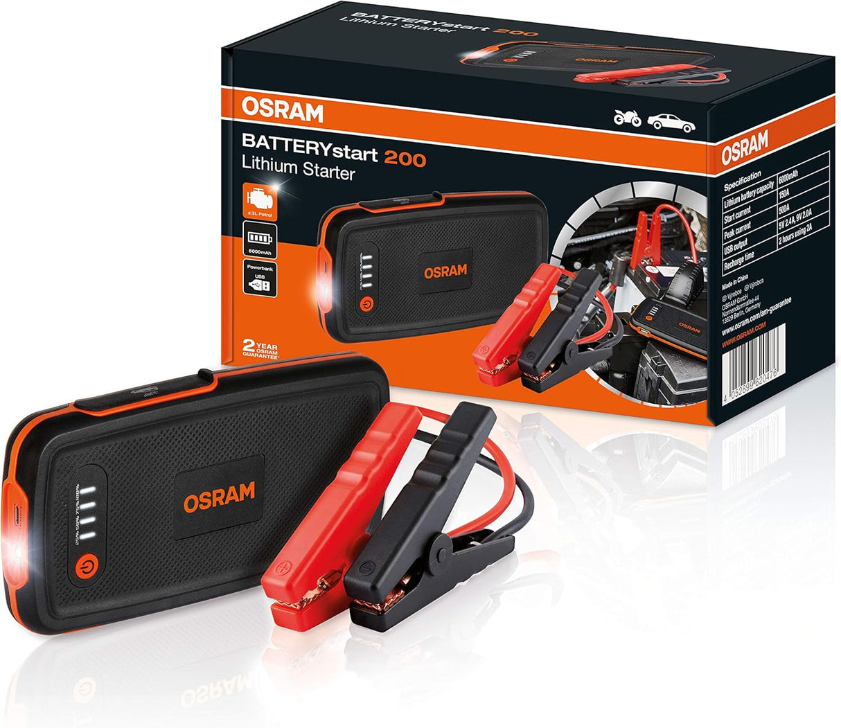 СТАРТИРАЩО ЗАРЯДНО ДЖЪМП СТАРТЕР OBSL200 BATTERY START OSRAM 200, OBSL200, 12V, 6000MAH