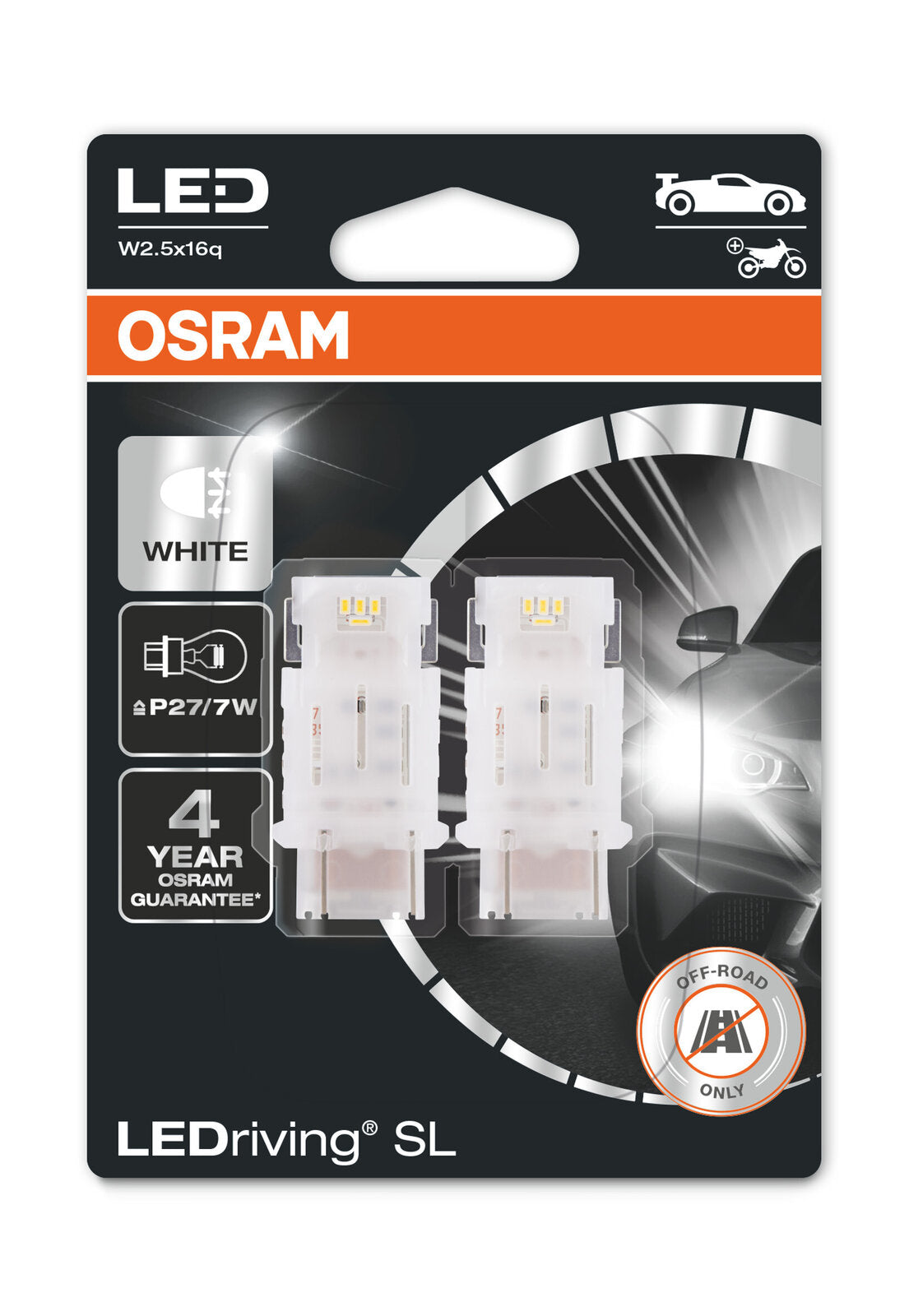 АВТОМОБИЛНА LED ЛАМПА 3157DWP-02B P27/7W 6000K 1,7W 12V W2.5X16Q OSRAM