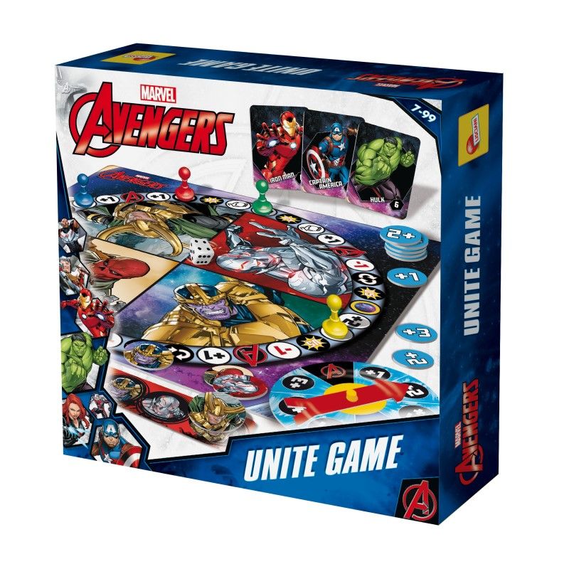 Детска настолна игра Zynora Avengers Unite – Епична супергеройска битка с карти, жетони и спинъри срещу Танос и злодеите на Marvel (7+ години)
