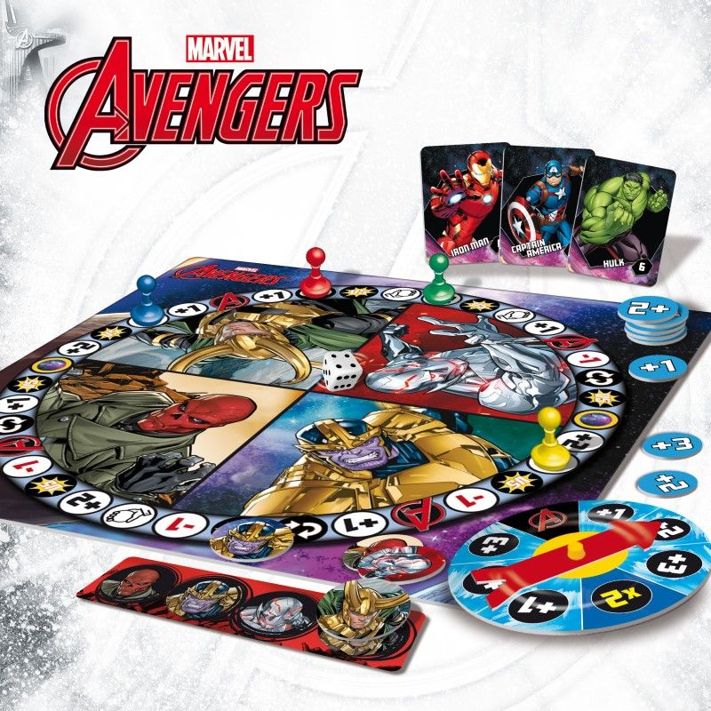 Детска настолна игра Zynora Avengers Unite – Епична супергеройска битка с карти, жетони и спинъри срещу Танос и злодеите на Marvel (7+ години)