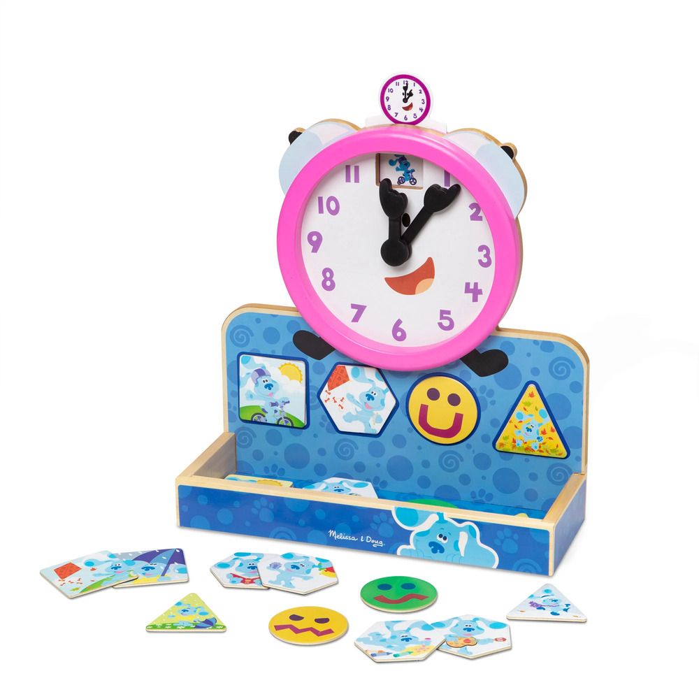 Детски дървен интерактивен часовник Blue’s Clues & You! Tickety Tock – Образователен магнитен комплект за учене на часа и емоциите (3-5 години)
