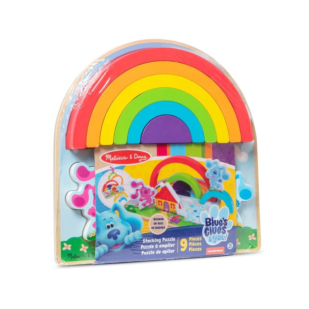 Детски дървен пъзел и сортер Zynora Blue’s Clues: Rainbow Stack – Премиум дъга за баланс и подреждане с 3 фигурки от дърво (18+ месеца)