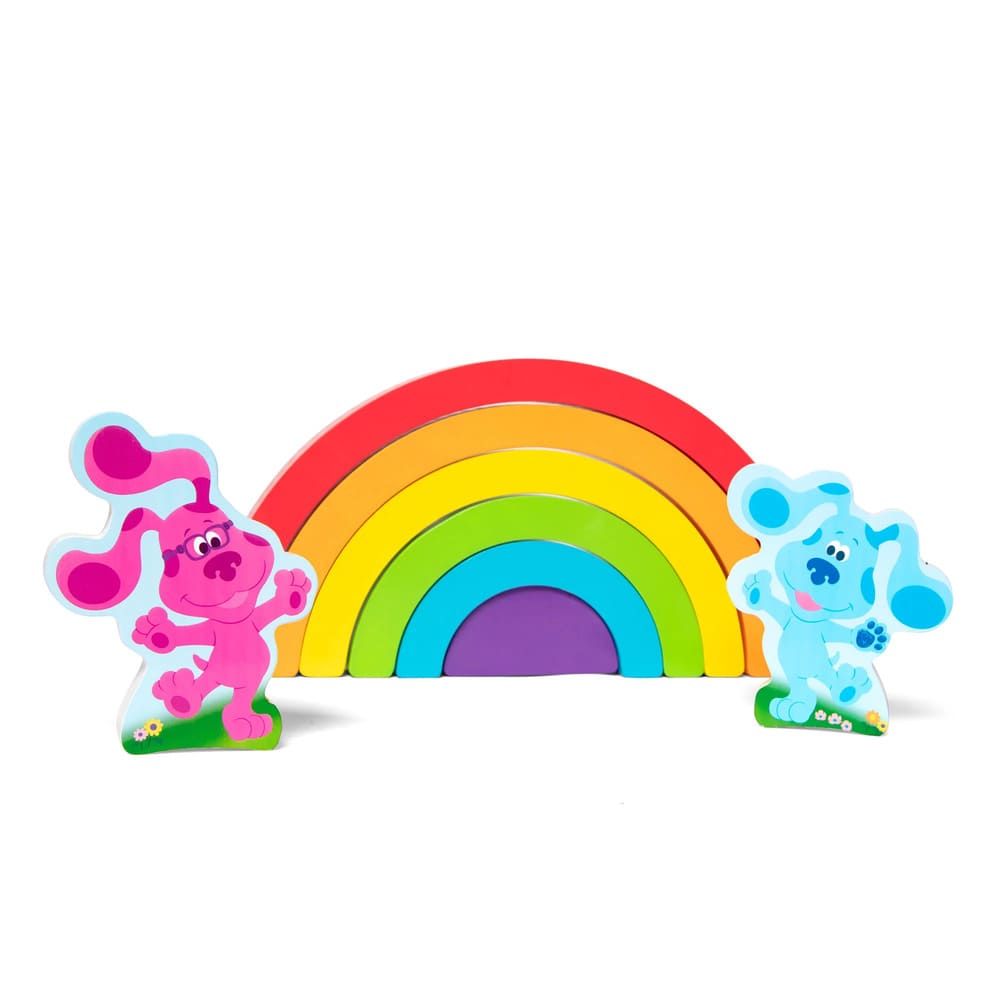 Детски дървен пъзел и сортер Zynora Blue’s Clues: Rainbow Stack – Премиум дъга за баланс и подреждане с 3 фигурки от дърво (18+ месеца)