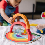 Детски дървен пъзел и сортер Zynora Blue’s Clues: Rainbow Stack – Премиум дъга за баланс и подреждане с 3 фигурки от дърво (18+ месеца)