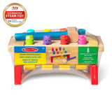 Детска дървена игра с чукче Zynora Peekaboo Bench – Класическа монтесори пейка с изскачащи колчета за фина моторика и координация (2+ години)