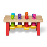 Детска дървена игра с чукче Zynora Peekaboo Bench – Класическа монтесори пейка с изскачащи колчета за фина моторика и координация (2+ години)