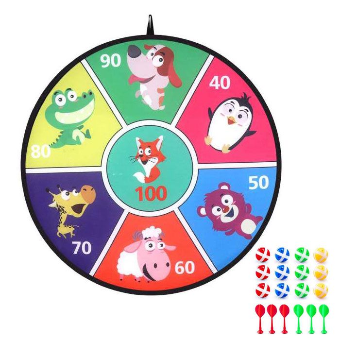 Детска безопасна игра с мишена и велкро стрелички Zynora Shooting Game Animals – Огромно дартс платно с лепящи топки, животни и точки (3+ години)