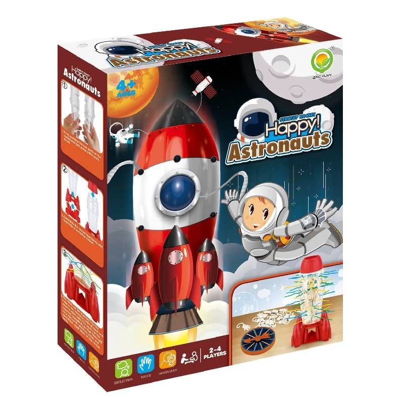 Детска настолна игра Zynora Happy Astronauts Ракета – Космическа игра със сръчност, цветни клечки и мини астронавти (3+ години)