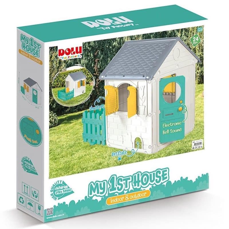 Детска пластмасова къщичка с ограда Dolu Пастел My First House – Детска къща за игра с отварящи се прозорци, врата и дворче за закрито и открито (2+ години)