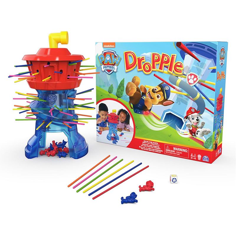 Настолна игра за сръчност Zynora Paw Patrol Dropple – Интерактивна семейна игра с кула, пръчици, зар и фигурки на спасителния патрул (4 години +)