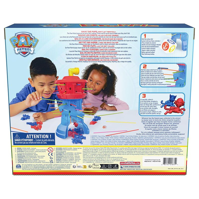 Настолна игра за сръчност Zynora Paw Patrol Dropple – Интерактивна семейна игра с кула, пръчици, зар и фигурки на спасителния патрул (4 години +)