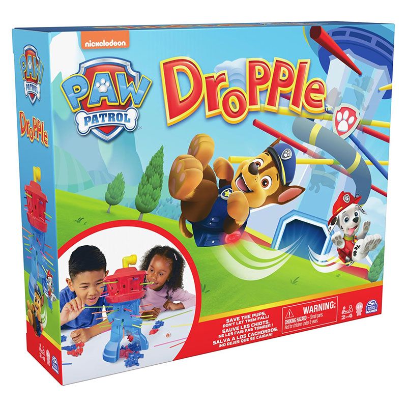 Настолна игра за сръчност Zynora Paw Patrol Dropple – Интерактивна семейна игра с кула, пръчици, зар и фигурки на спасителния патрул (4 години +)