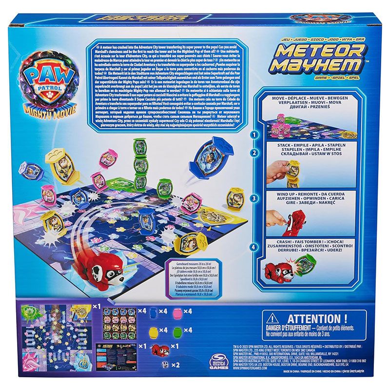 Детска настолна игра Zynora Paw Patrol: Mighty Pups – Епично супергеройско приключение с метеор и навиваща се фигурка на Маршал (4+ години)