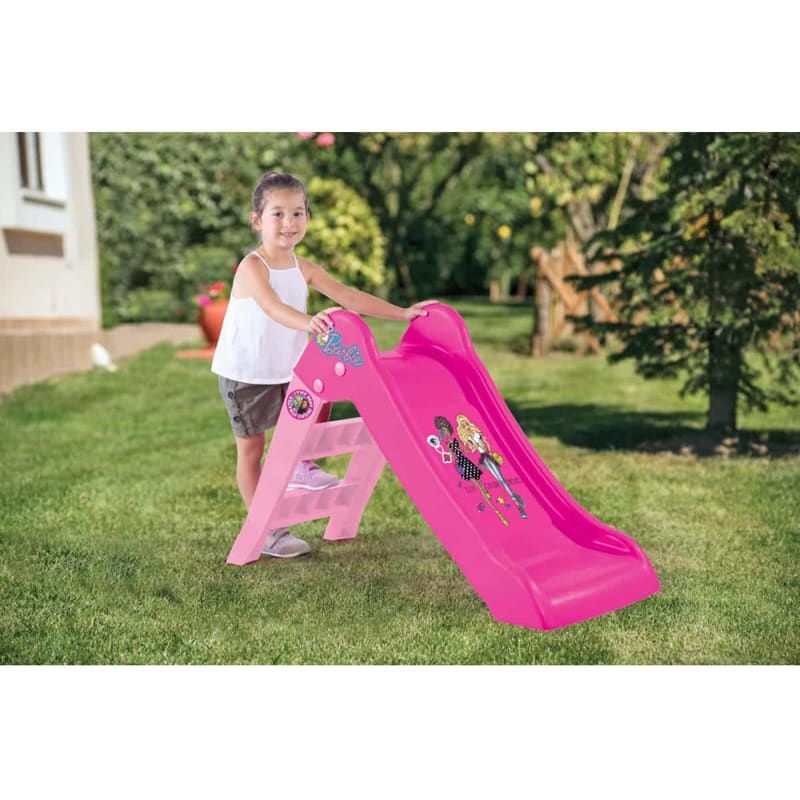 Детска пързалка Barbie Моята първа пързалка Dolu 1607 – Пластмасова розова пързалка за момичета със стабилни стъпала и дръжки за дома и двора (2+ години)