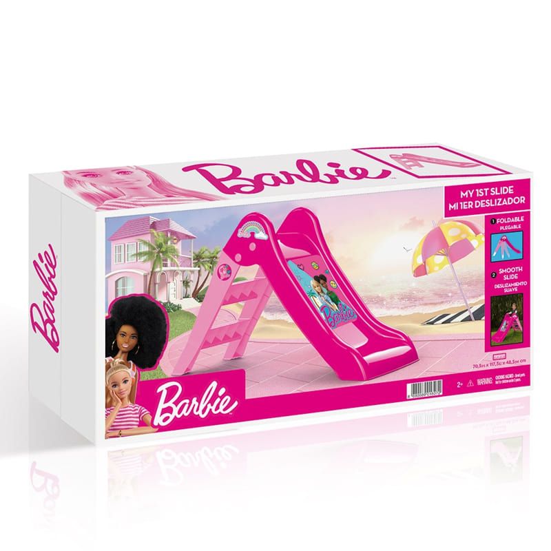 Детска пързалка Barbie Моята първа пързалка Dolu 1607 – Пластмасова розова пързалка за момичета със стабилни стъпала и дръжки за дома и двора (2+ години)