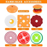 Детски дървен монтесори комплект Zynora Burger Master – Образователна игра за подреждане на хамбургер с 10 карти с мисии от дърво (3+ години)