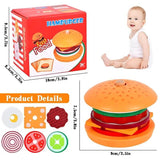 Детски дървен монтесори комплект Zynora Burger Master – Образователна игра за подреждане на хамбургер с 10 карти с мисии от дърво (3+ години)