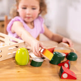 Дървен монтесори комплект за рязане Zynora Little Chef – Образователна дървена дъска с 6 хранителни продукта, нож и велкро лепенки (3+ години)