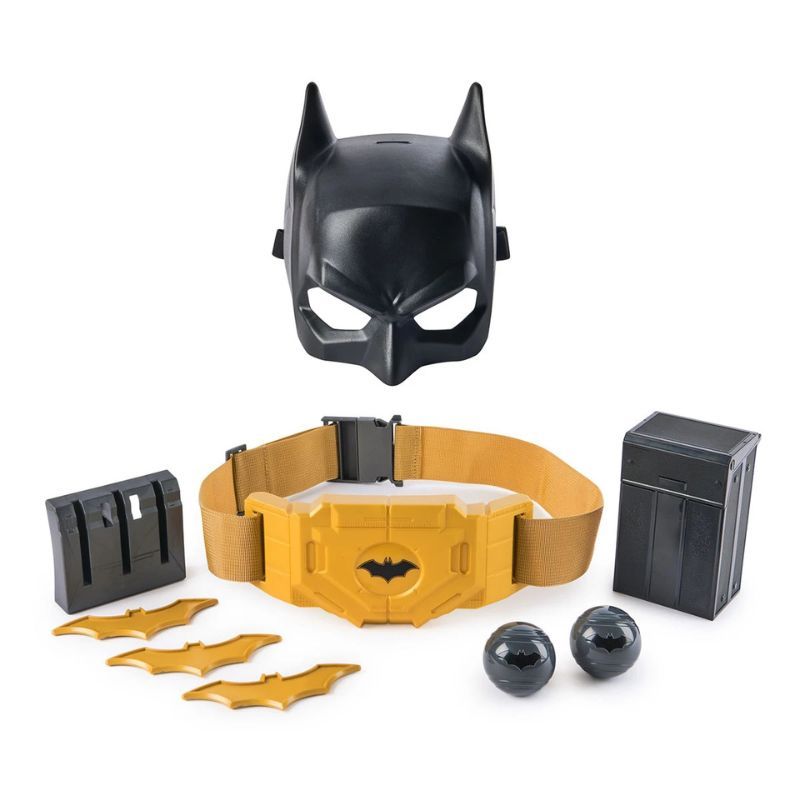 Детски супергеройски комплект Spin Master DC Comics Batman – Интерактивна маска и колан с 3 батаранга и отделения за джаджи (3+ години)