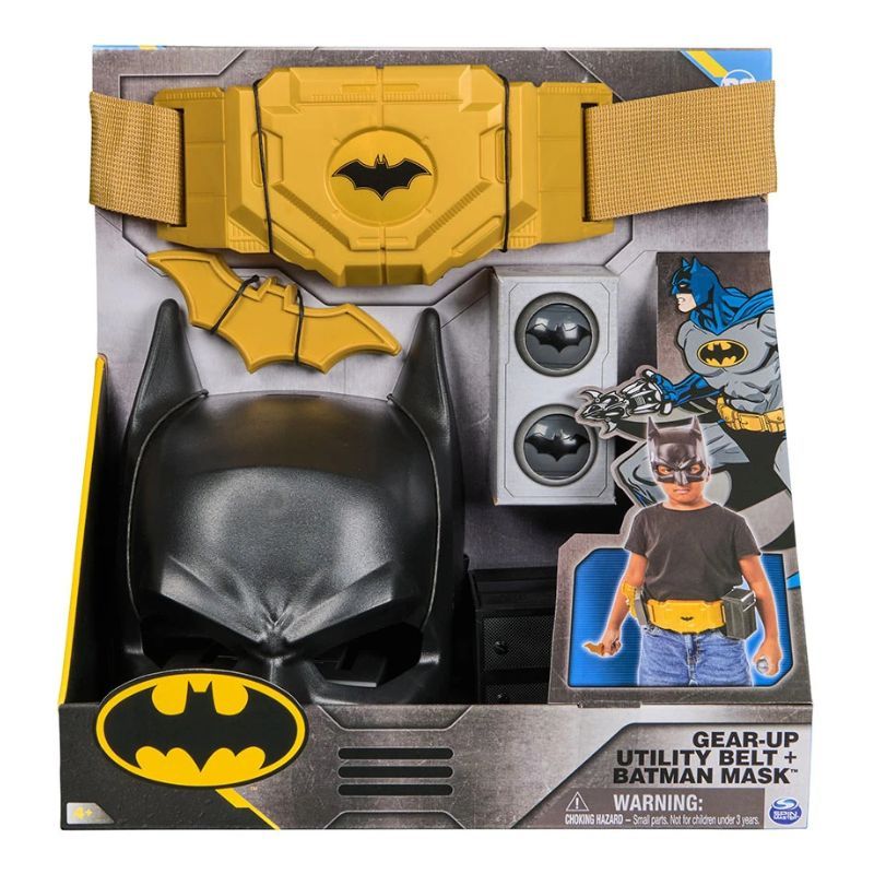 Детски супергеройски комплект Spin Master DC Comics Batman – Интерактивна маска и колан с 3 батаранга и отделения за джаджи (3+ години)