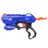Детски пистолет с меки стрели Soft-Shot Gun – Комплект с 10 бр. дунапренени патрона и 2 бр. кенчета-мишени (8+ години)