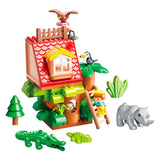 Детски образователен конструктор Feelo Forest Treehouse – Горска къщичка на дърво с фигурки на животни и приключенец (76 големи части)