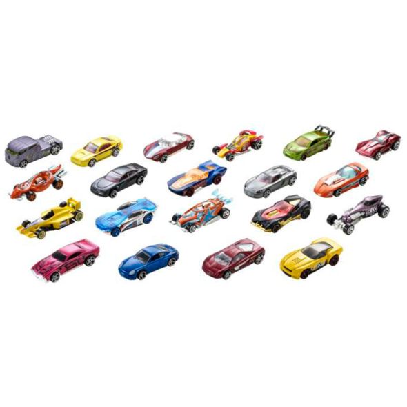 Мега пакет 20 броя оригинални колички Hot Wheels (Mattel) – Колекционерски комплект от лят метал и пластмаса в мащаб 1:64 с витринна кутия (3+ години)
