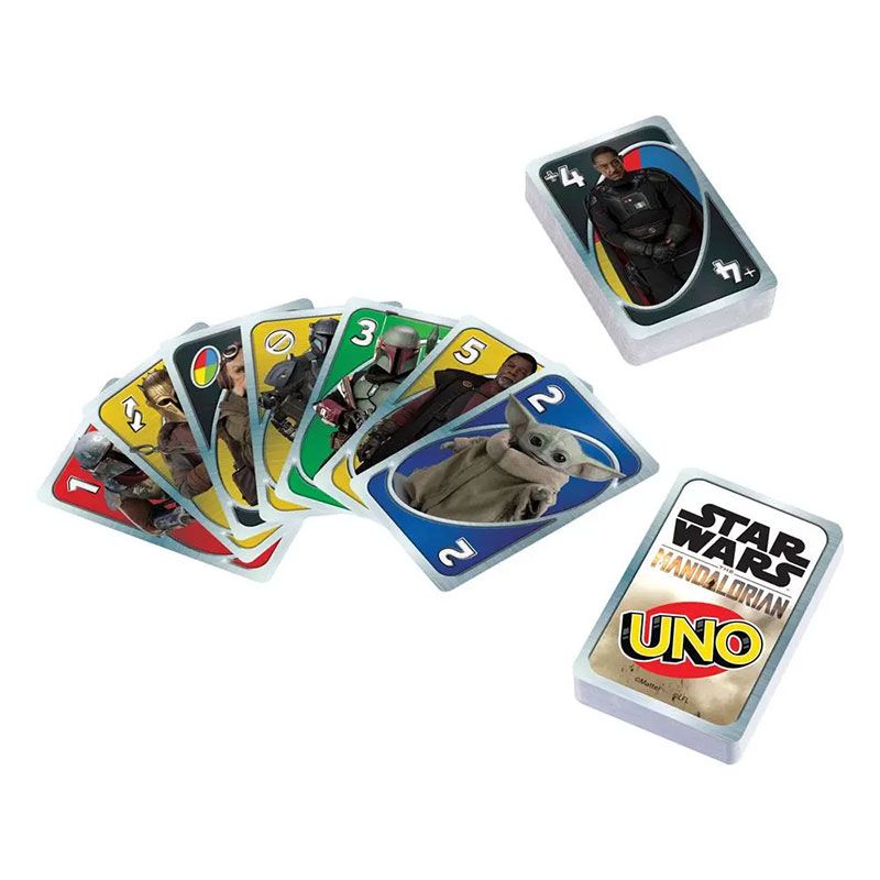 Колекционерска игра с карти Zynora UNO The Mandalorian – Динамична семейна игра с ексклузивни графики и специални правила от Междузвездни войни (7 години +)