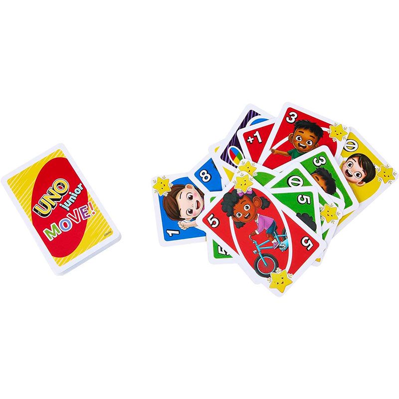 Детска игра с карти Zynora UNO Junior Move – Интерактивна и активна настолна игра с животни, числа и движение (3 години +)