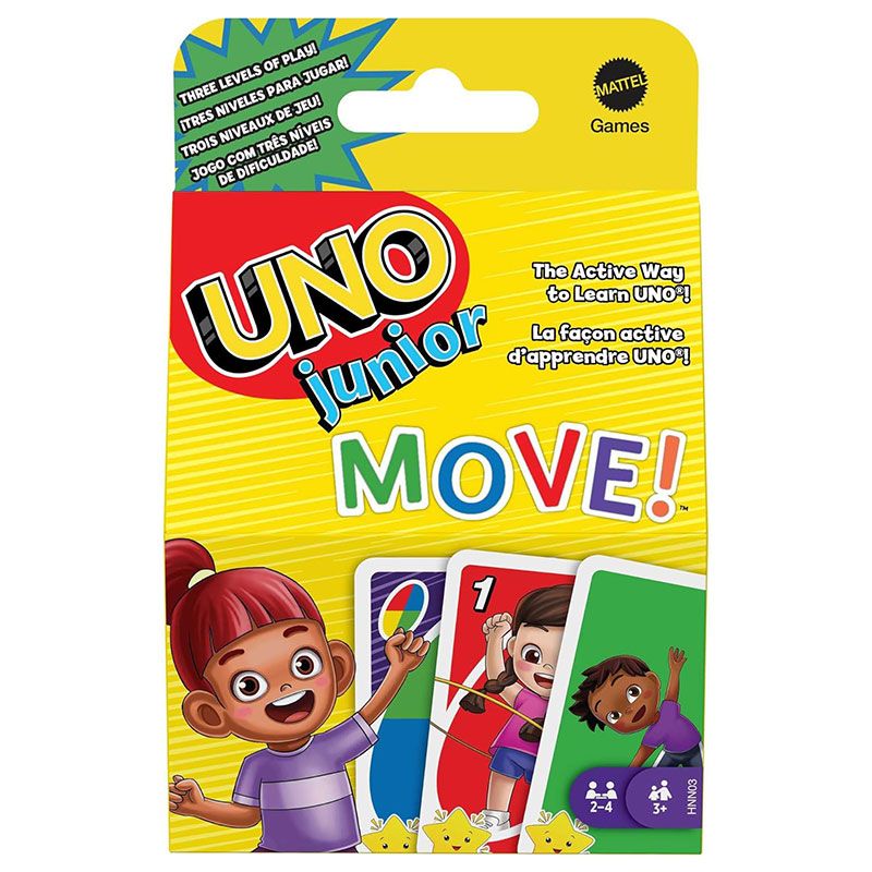 Детска игра с карти Zynora UNO Junior Move – Интерактивна и активна настолна игра с животни, числа и движение (3 години +)