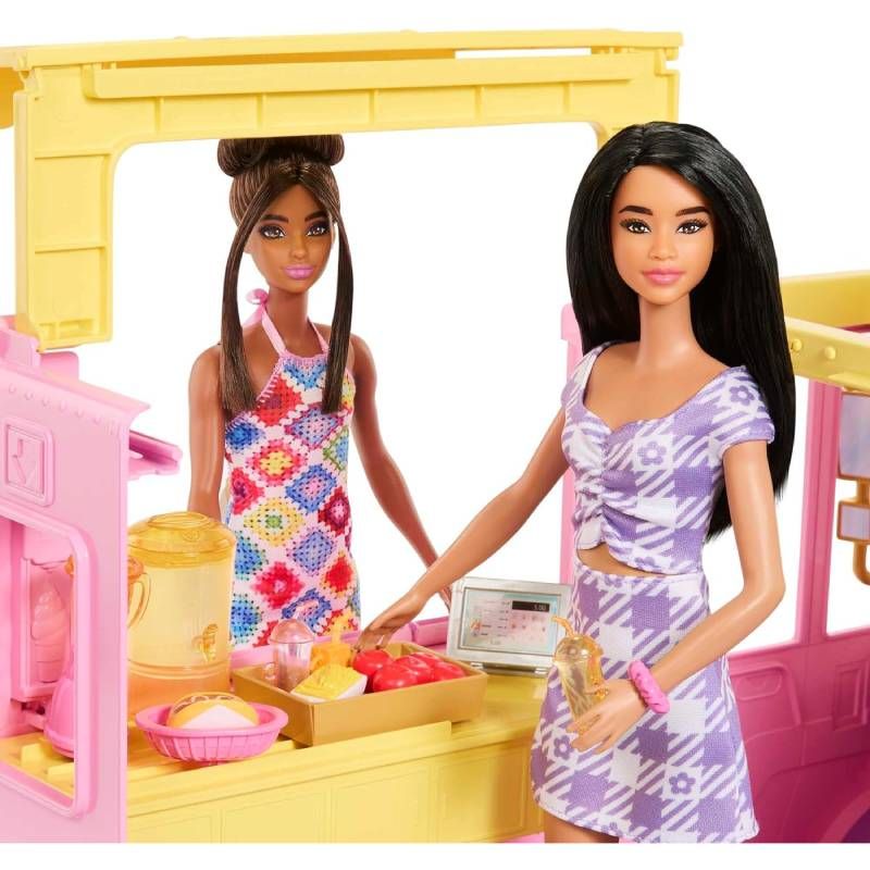 Детски трансформиращ се камион за лимонада Barbie® (Mattel) – Розов мобилен бар 2 в 1 с над 25 тематични аксесоара и зона за хранене (3+ години)