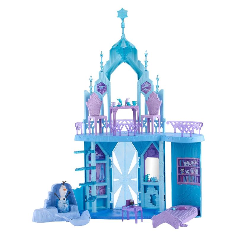 Огромен интерактивен замък за кукли Disney Frozen Леденият дворец на Елза – Снежен замък с фигурка Олаф и 21 кралски аксесоара (150 см)