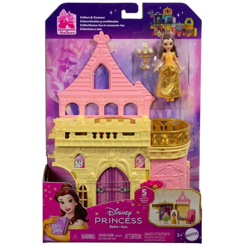 Сгъваем куклен затвор-замък Disney Princess Замъкът на Бел (Belle) с вградена дръжка и 5 вълшебни фигурки