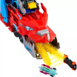 Детски комплект Hot Wheels City: Ultimate Dual Dragon Transporter – Двоен дракон автовоз с трансформираща се двулентова писта (85+ см) и 2 колички (4+ години)