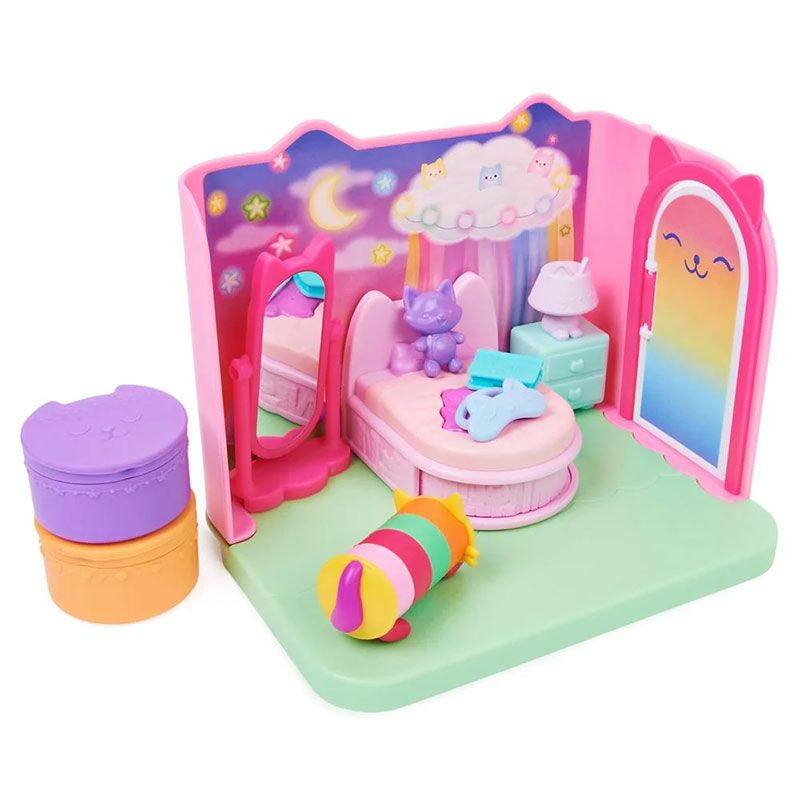 Луксозен детски игрален комплект Gabby's Dollhouse: Спалнята на Pillow Cat (Sweet Dreams Bedroom) с трансформиращо се легло и изненади (3+ години)