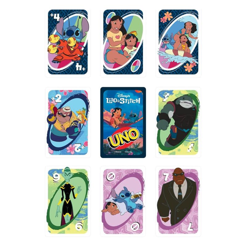 Тематична игра с карти Zynora UNO Lilo & Stitch – Динамична семейна игра с ексклузивен Дисни дизайн и специално хавайско правило (7 години +)