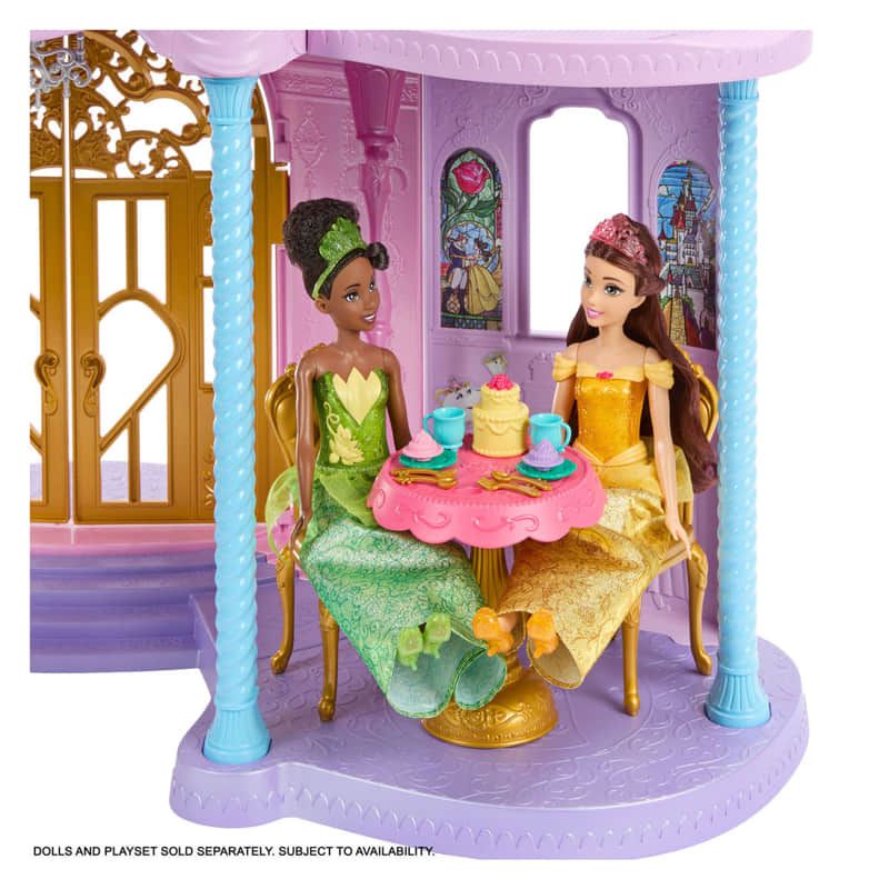 Огромен интерактивен замък за кукли Disney Princess Magical Adventures Castle 3в1 – Многоетажен светещ замък със звуци и 25+ аксесоара (122 см)