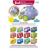 Бебешки образователен комплект Lisciani Carotina Baby: Hippo Car &amp; Memo – Интерактивна количка-хипопотам и първа мемо игра с карти за памет (1-4 години)
