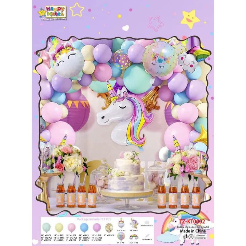 Парти комплект с тема Еднорог Zynora Magical Unicorn – Комплект за арка от балони с фолиеви еднорози, конфети и монтажни аксесоари