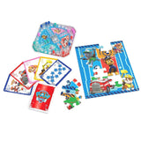 Мега семеен комплект 3 в 1 Zynora Paw Patrol – Настолна игра "Не се сърди човече", Jumbo карти и детски пъзел от 24 части (4 години +)