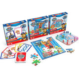 Мега семеен комплект 3 в 1 Zynora Paw Patrol – Настолна игра "Не се сърди човече", Jumbo карти и детски пъзел от 24 части (4 години +)