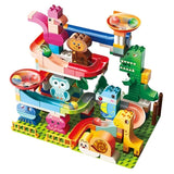 Детски образователен конструктор Feelo Animal Party Slide – Голяма писта за топчета с животни и въртящи се елементи (211 части)